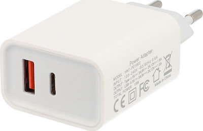 Lamtech Charger Without Cable with USB-A Port and USB-C Port 18W Quick Charge 3.0 White (LAM022025)