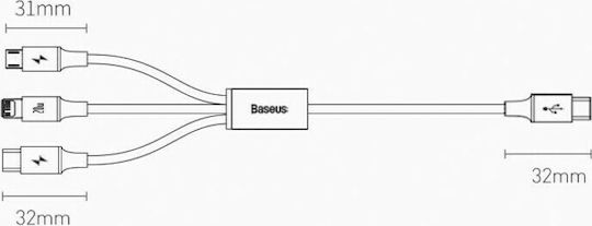 Baseus Rapid Series Braided USB to Lightning / Type-C / micro USB 1.5m 3A Cable Green (CAMLT-SC06)