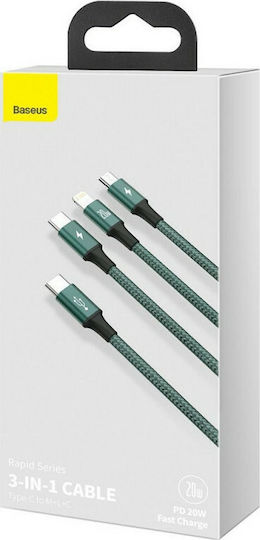 Baseus Rapid Series Braided USB to Lightning / Type-C / micro USB 1.5m 3A Cable Green (CAMLT-SC06)