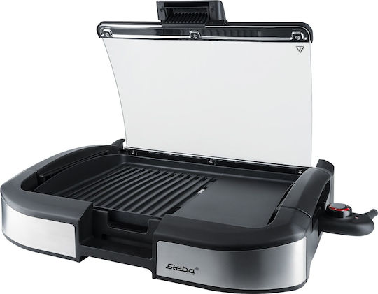 Steba Tabletop Electric Grill Smooth and Ribbed Plate 2200W with Lid and Adjustable Thermostat 40cmx29cmcm