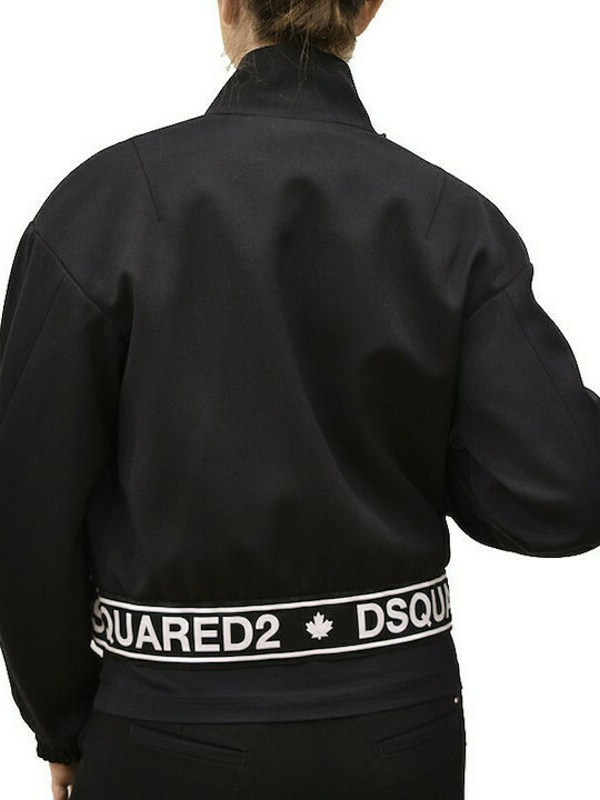 Dsquared2 Κοντή Γυναικεία Ζακέτα με Φερμουάρ σε Μαύρο Χρώμα