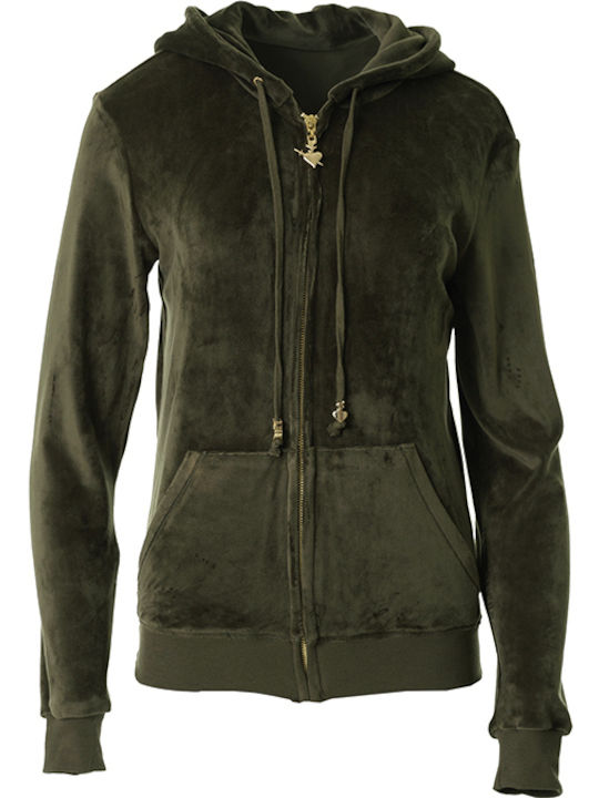 Women's Sweatshirt Jacket Velvet Hooded Khaki
