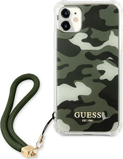 Guess Camo Задна корица Пластмаса с Каишка Каки (iPhone 11)