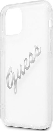 Guess Vintage Script Silver Umschlag Rückseite Kunststoff Transparent (iPhone 12 / 12 Pro)