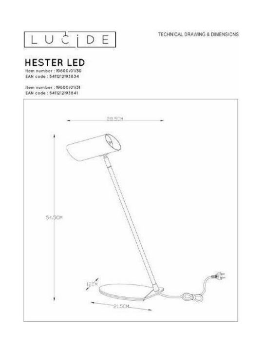 Lucide Lightning Hester LED Office Lamp in Black Color