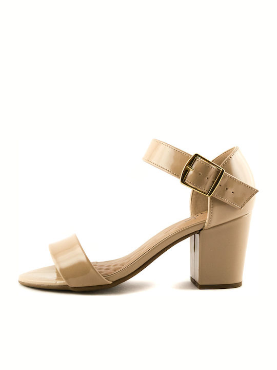 Beira Rio Women's Sandals 8280-232 with Ankle Strap Beige with Chunky Medium Heel 8280.232.13488