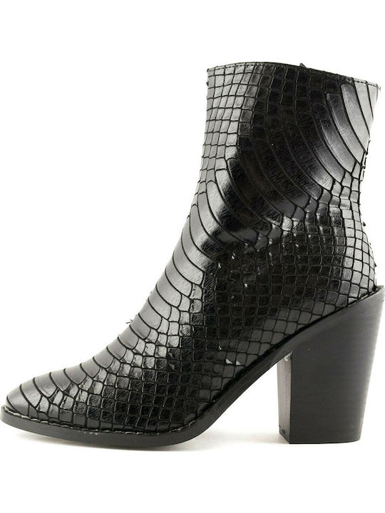 Adam's Shoes Leather Women's Ankle Boots with High Heel Black