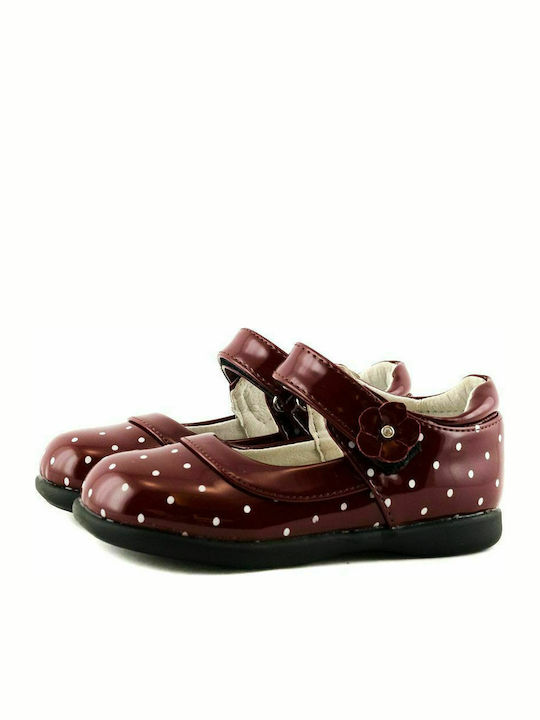 Meridian Shoes Kids Patent Leather Ballerinas with Hoop & Loop Closure Burgundy