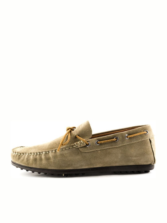 Damiani 851 Men's Suede Boat Shoes Beige