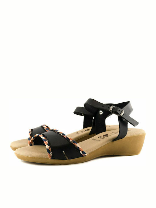 3014 Women's Leather Ankle Strap Platforms Black