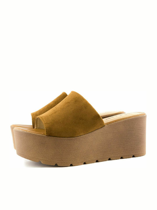 50100 Women's Suede Platform Wedge Sandals Tabac Brown