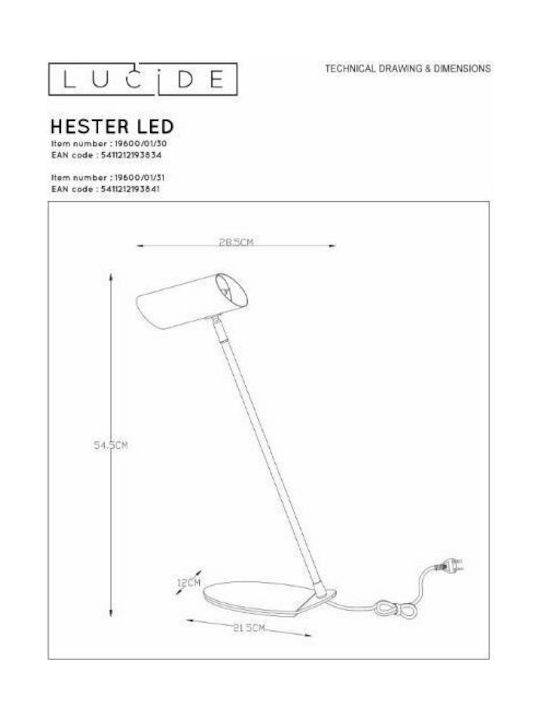 Lucide Lightning Hester LED Φωτιστικό Γραφείου σε Λευκό Χρώμα