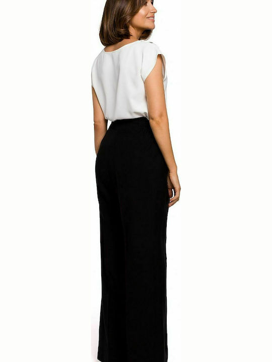 Style 141996 Women's High-waisted Fabric Trousers with Elastic Black