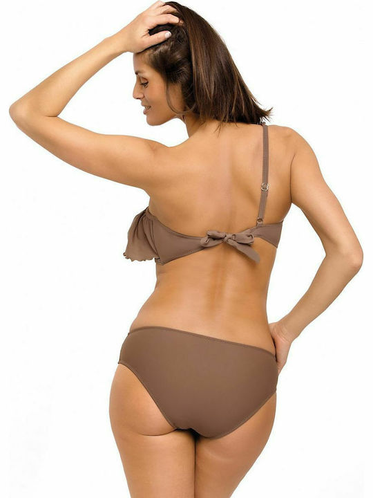 Marko Bikini Set One Shoulder Top & Slip Bottom Brown