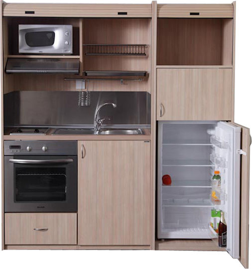 Silver ΚΣ190 Kitchenette with Right Sink Bowl 190x65x204cm Red με Μεγάλο Ψυγείο & Φούρνο