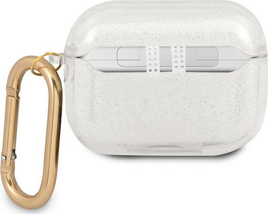 Guess Glitter Collection Silicone Case with Keychain Transparent for Apple AirPods Pro