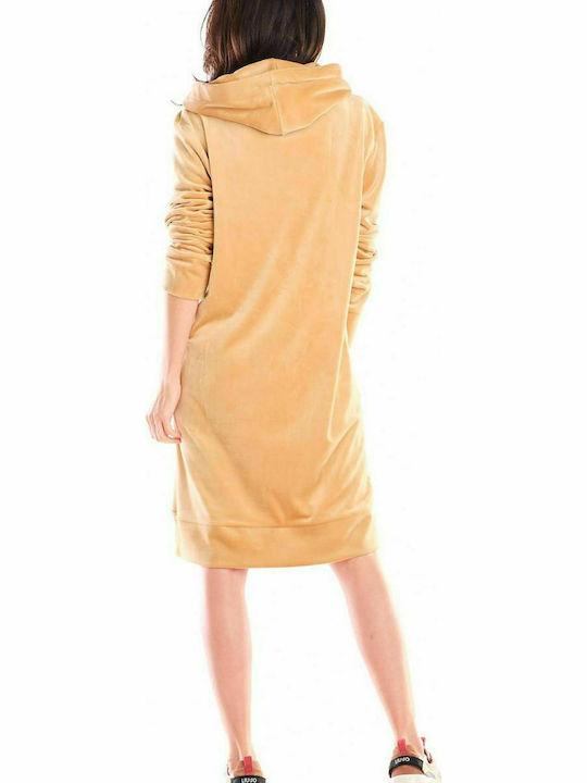 Awama Midi Dress with Hood Beige