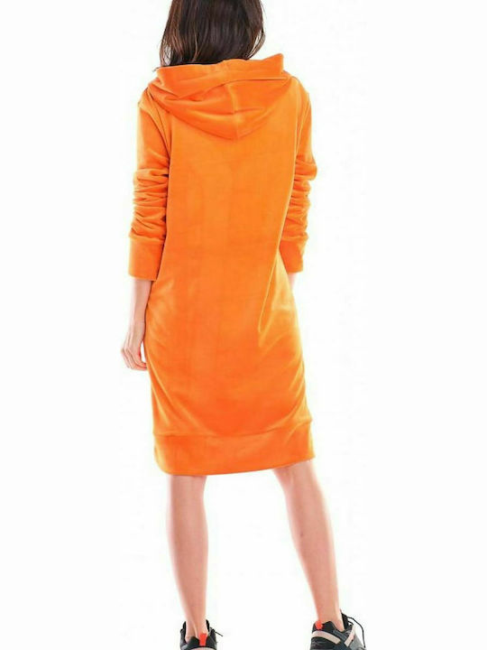 Awama Midi Dress with Hood Orange