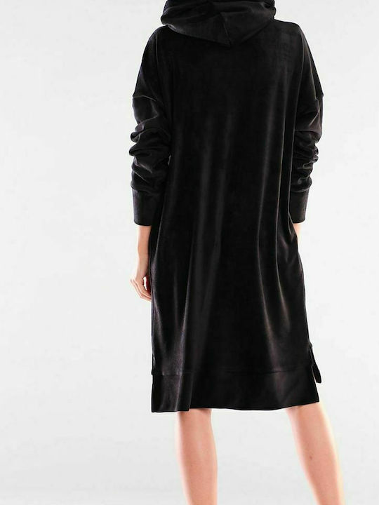 Awama Midi Dress with Hood Black