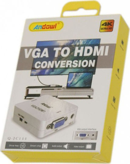 Andowl QJC144 Μετατροπέας 3.5mm / VGA female σε HDMI female Λευκό 1τμχ
