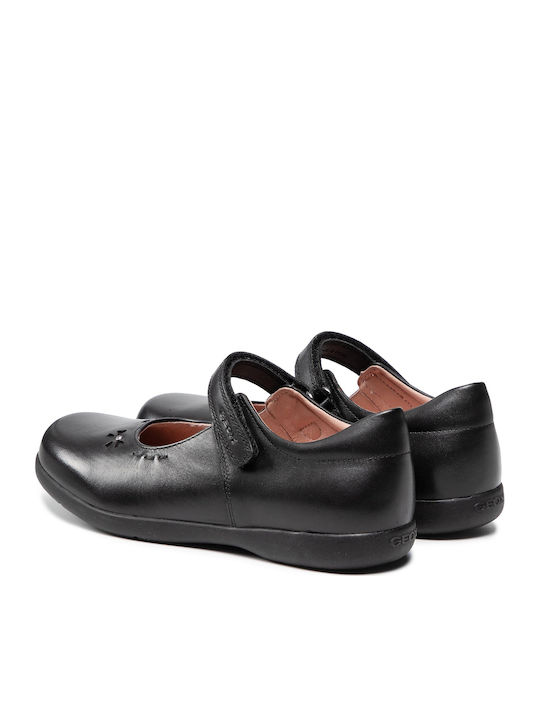 Kids Leather Ballerinas J Naimara G with Hoop & Loop Closure Black