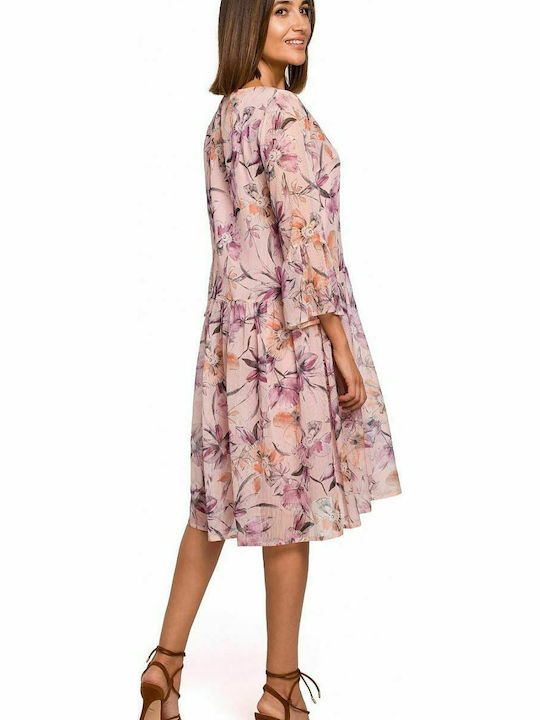 Stylove Summer All Day 3/4 Sleeve Midi Dress with V Neck Pink Floral S214 141964