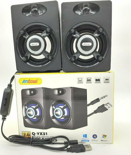 Andowl Q-YX31 Ηχεία Υπολογιστή 2.0 με Ισχύ 6W Μαύρα