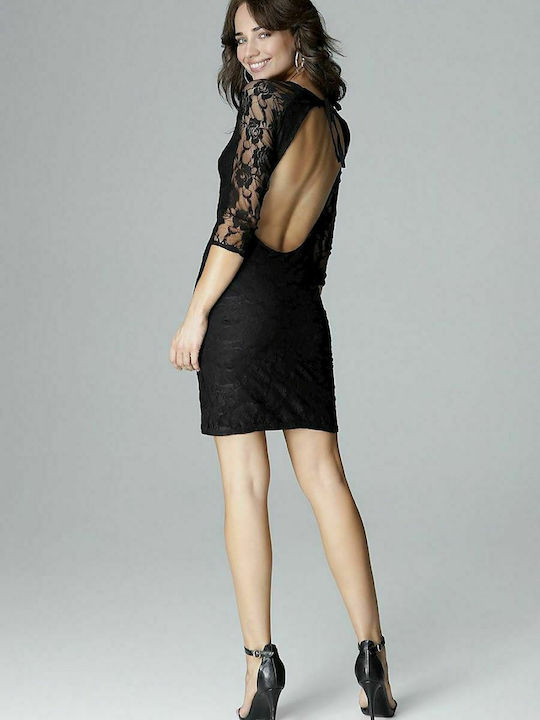 Lenitif L017 Mini Evening Dress with Lace Black