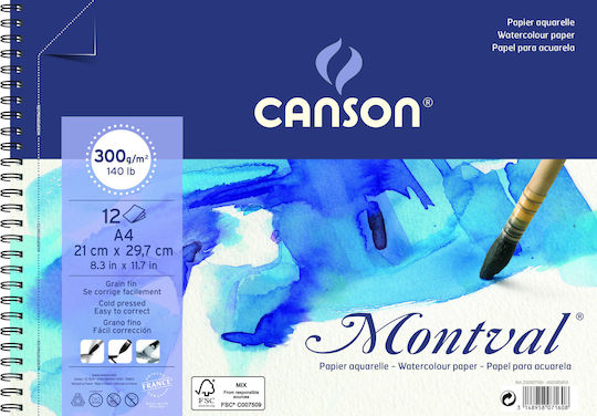 Canson Μπλοκ Ακουαρέλας Montval 300gr A4 21x29.7cm 12 Φύλλα