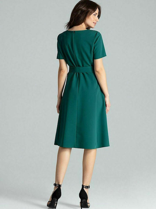 Lenitif L043 Midi Rochie Mâneci scurte Verde