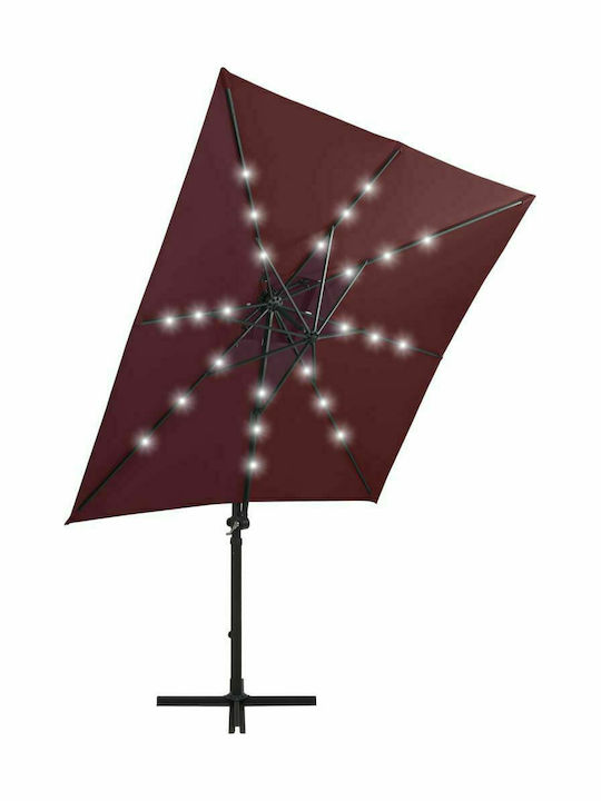 Umbrella Hanging Square Aluminum Bordeaux with Base & LED Lighting 2.5x2.5m