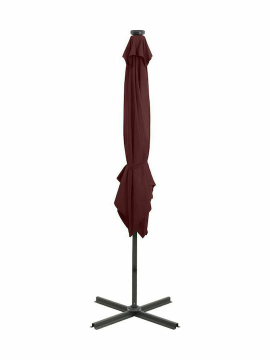 Umbrella Hanging Square Aluminum Bordeaux with Base & LED Lighting 2.5x2.5m