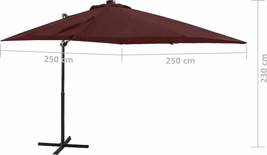Hängender Quadratischer Aluminium Burgunder Garten- und Terrassen-Sonnenschirm 2,5x2,5 m