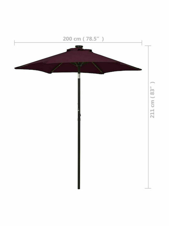 Round Aluminum Parasol Burgundy Diameter 2m