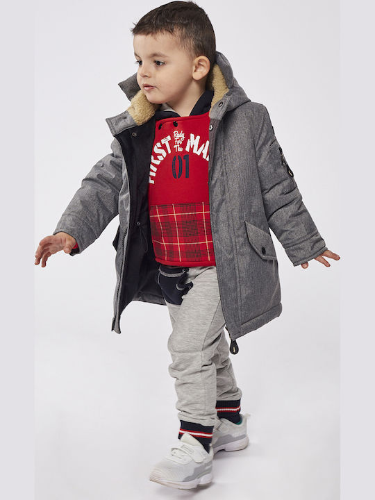 Kids Casual Short Coat with Hood Grey