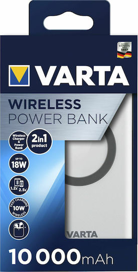 Varta Wireless Power Bank 10000mAh с 2 USB-A порта и USB-C порт Бързо зареждане 3.0 Бял