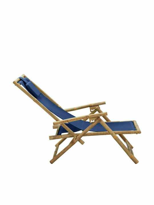 Deckchairs Bamboo with Armrest & Navy Blue Fabric 64x89x71cm