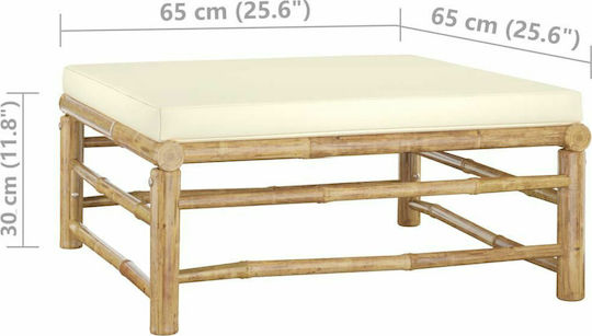 Wooden Cube Garden Stool with Cushion White Cream 65x65x30cm