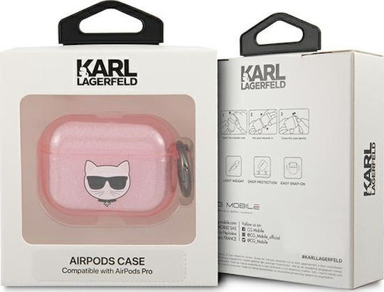 Karl Lagerfeld Glitter Choupette Silicone Case with Keychain Pink for Apple AirPods Pro