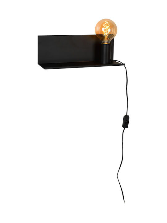 Lucide Lightning Sebo Vintage Lamp Wall Socket with Socket E27 and Switch Black 12x12cm