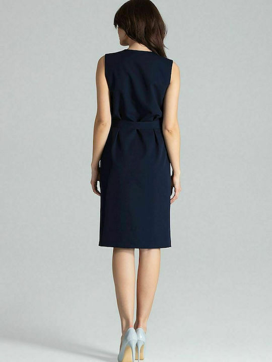 Lenitif L037 Summer Midi Dress Sleeveless Navy Blue