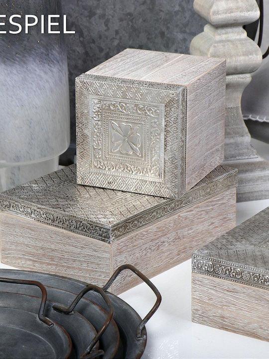 Espiel Wooden Decorative Box Beige 12x12x14.3cm