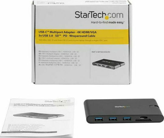 StarTech USB-C Stație de andocare cu HDMI 4K PD Ethernet și conexiune 2 monitoare Negru (DKT30CHVSCPD)