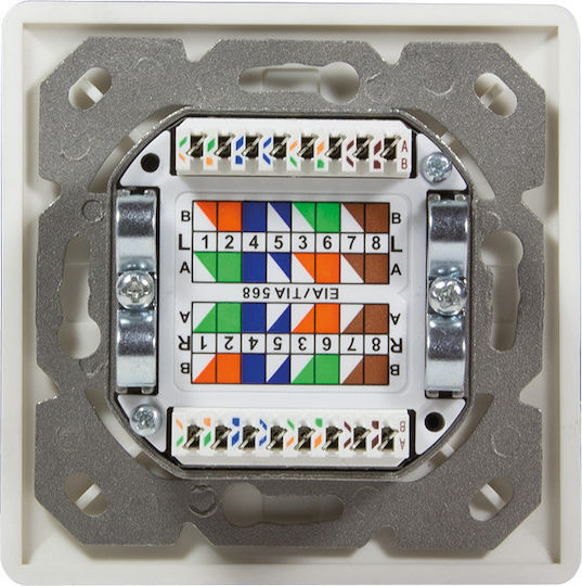 LogiLink Διπλή Πρίζα Δικτύου RJ45 με Πλαίσιο Τύπου Cat6 σε Λευκό Χρώμα NP0023