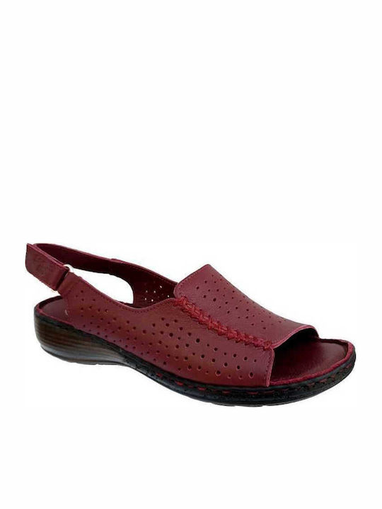 Boxer Leather Women's Flat Sandals Anatomic In Burgundy Colour 10-018