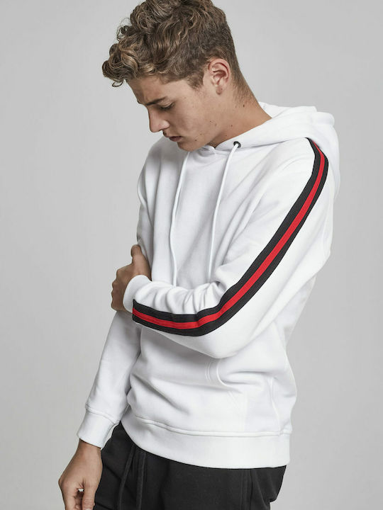 Urban Classics TB2085 Men's Sweatshirt with Hood and Pockets White / Black / Fire Red