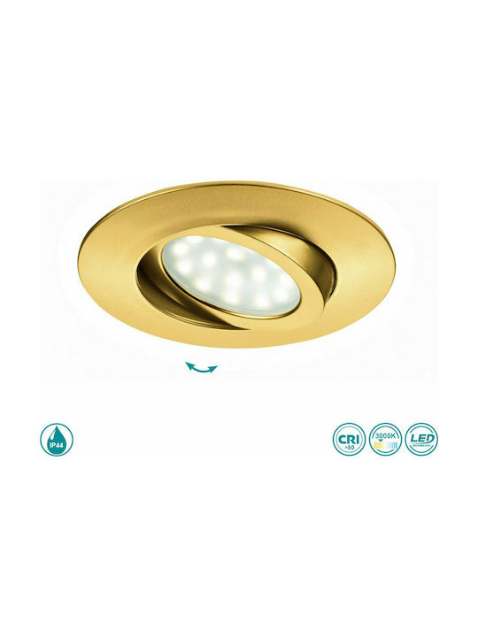 Fan Europe Round Metallic Recessed Spot with Integrated LED and Warm White Light Gold 2.5x2.5cm.