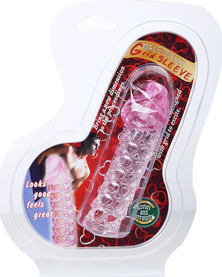 Baile Male-wear Grid Sleeve Penis Extension Pink 11.7cm