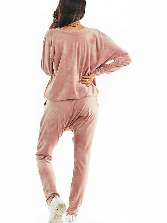 Awama Hohe Taille Damen-Sweatpants Jogger Rosa Samt