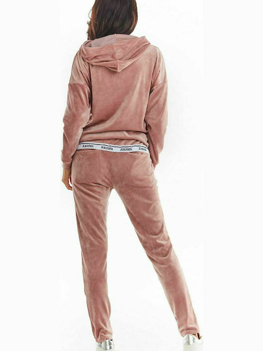 Awama Hohe Taille Damen-Sweatpants Jogger Rosa Samt